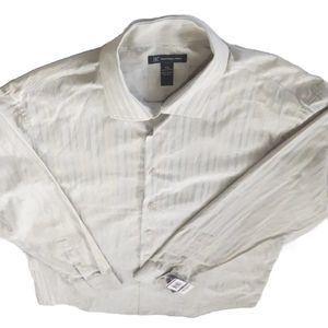 INC International Concepts Men 2XL Long-sleeved Button Shirt Strip Metallic Gray